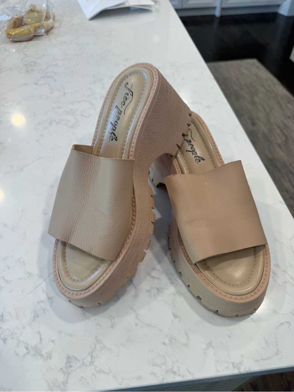 Free People Blush Tan Platform Slide Mules